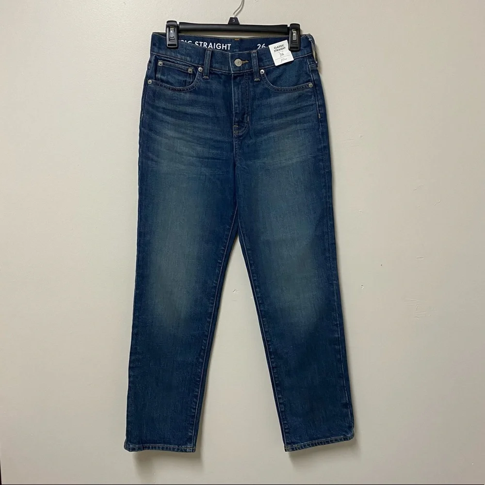 New J. Crew High Rise Classic Straight Leg Jeans Blue Denim Women’s Size 26 - Picture 2 of 15